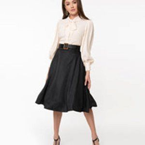 Unique Vintage Retro Style Black High Waist Vivien Swing Skirt